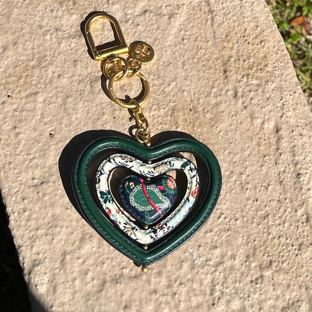 Tory Burch heart spinner leather Keychain